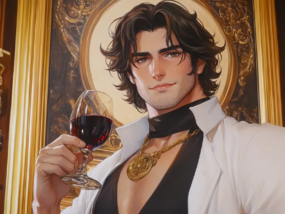 Attractive Taurean man savouring and appreciating a glass of red wine